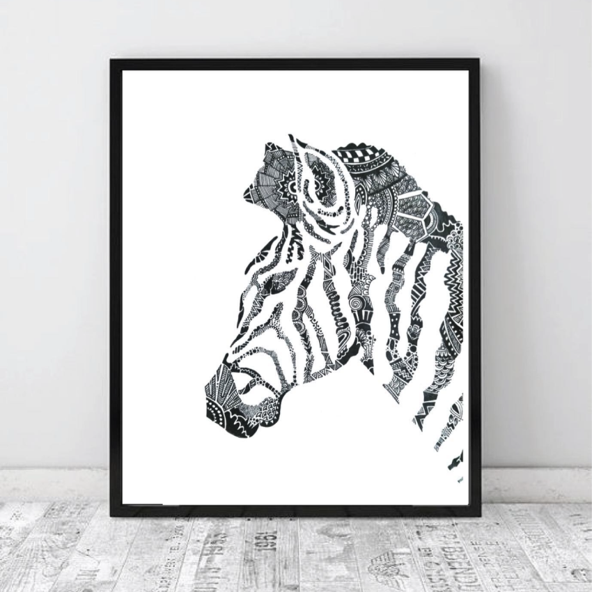 Original Hand Drawn "Zebra" - Highly detailed, A4 Size