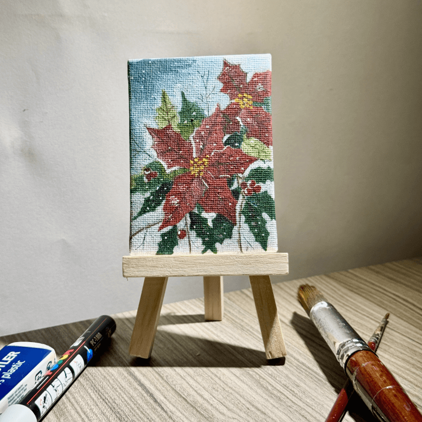 "Red Flower CT4" - Handcrafted Mini Canvas