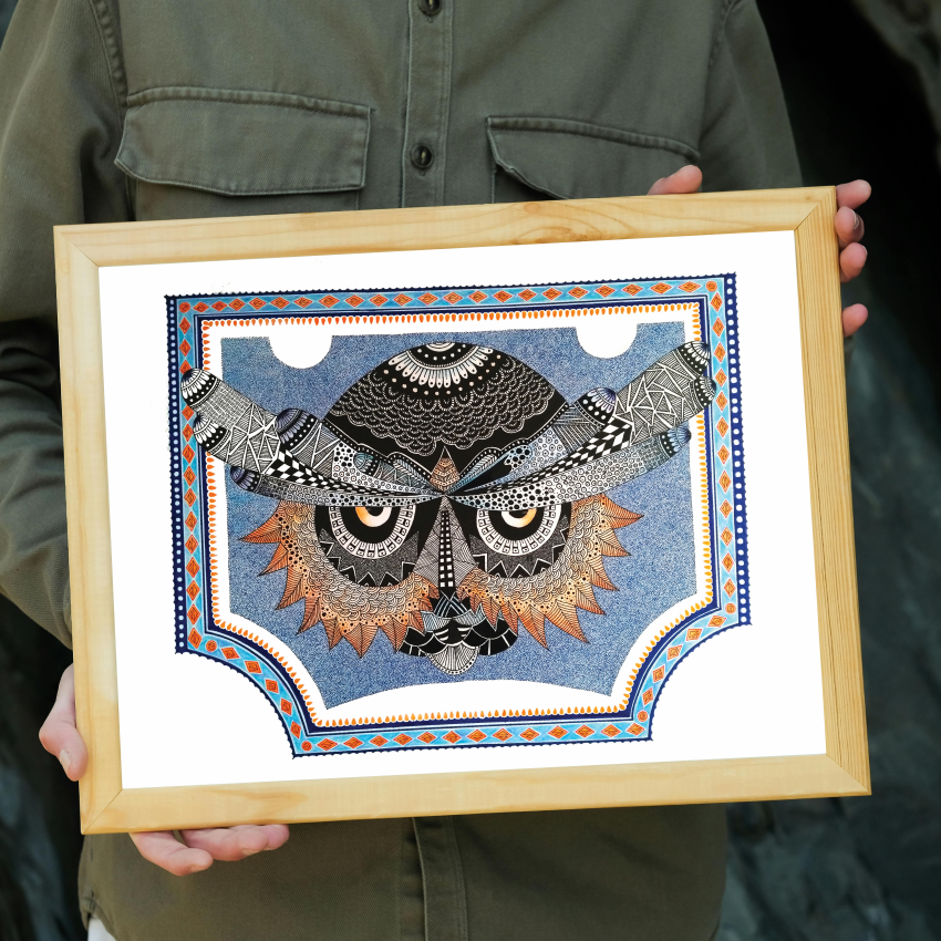 Hand Drawn Owl Doodle Art Limited Edition Prints, A4 size