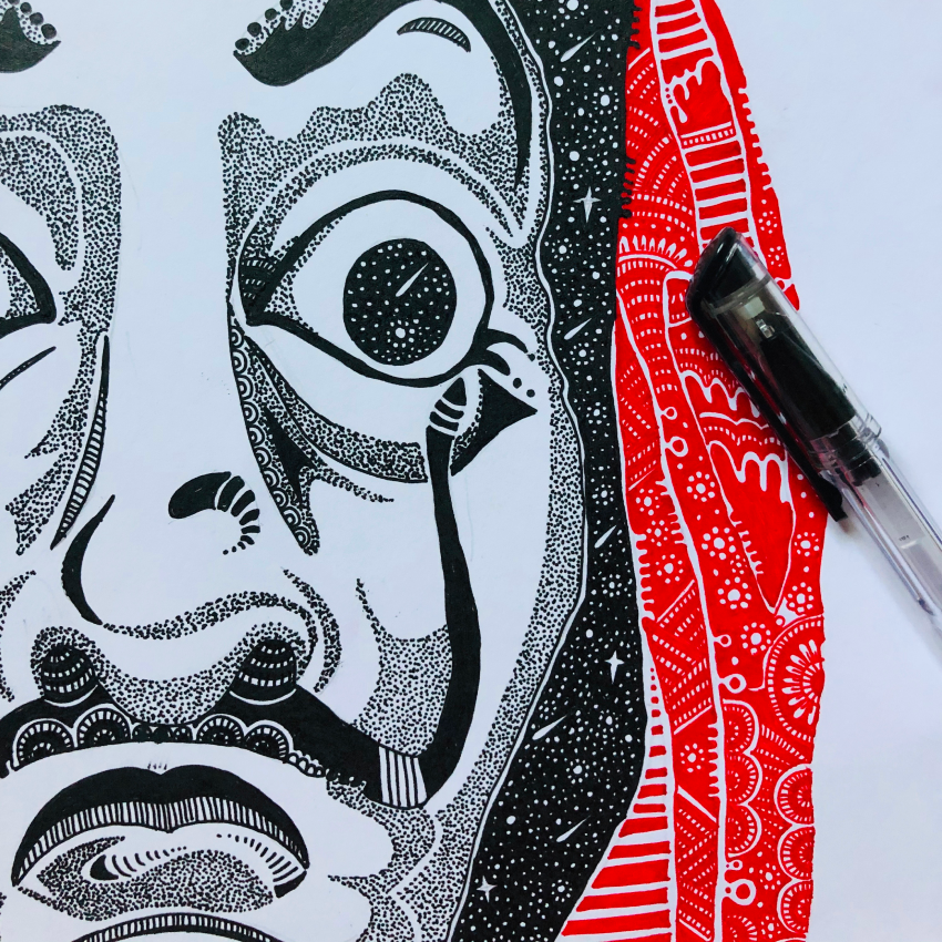Original Hand Drawn "Dali masks" - Highly Detailed, A3 size