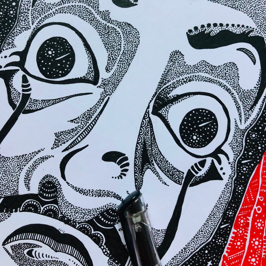 Original Hand Drawn "Dali masks" - Highly Detailed, A3 size